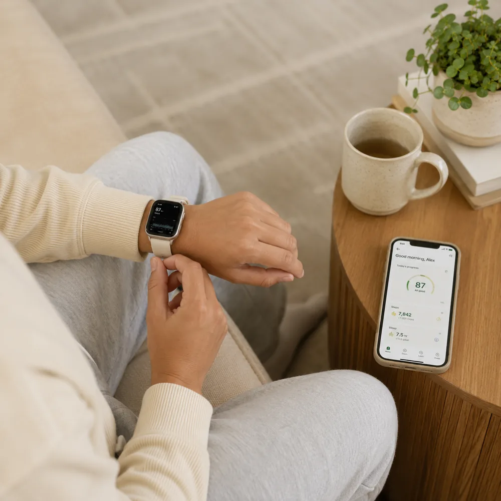 YourEra member checking progress on her watch and the YourEra app