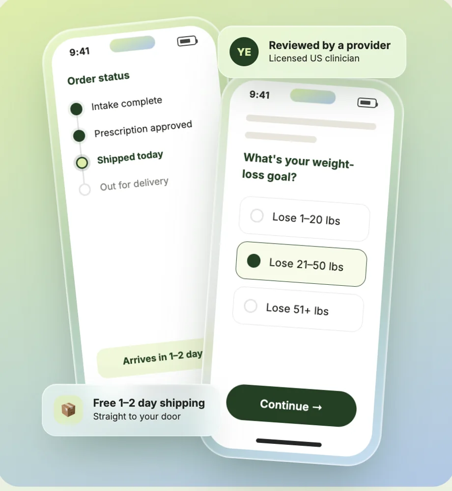 YourEra intake quiz and order tracking on a phone